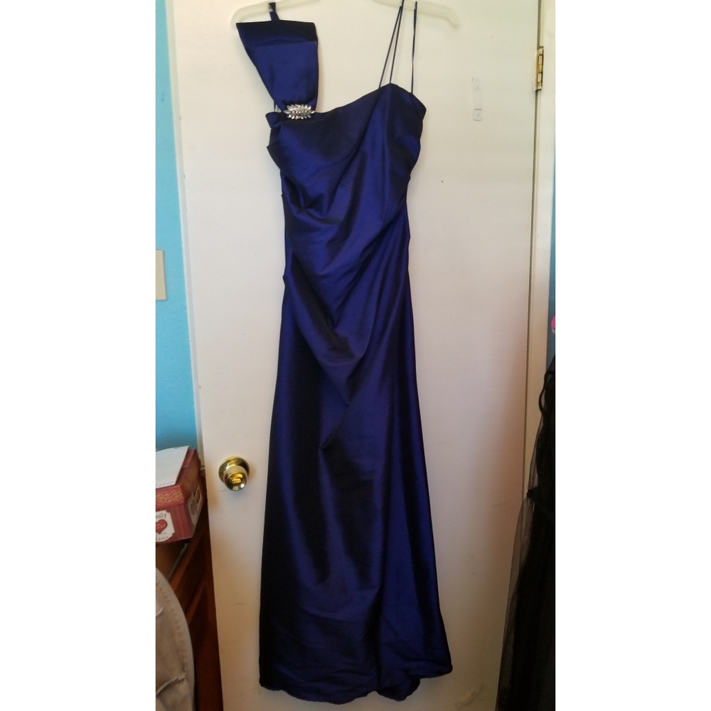 Long one shoulder indigo blue dress